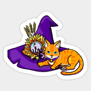 Orange Cat on a Witch Hat (purple) Sticker